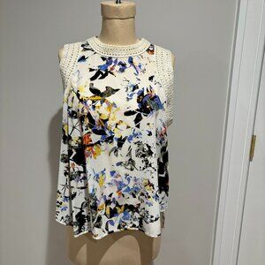 Elizabeth & James Crochet Trim Printed Silk Blouse